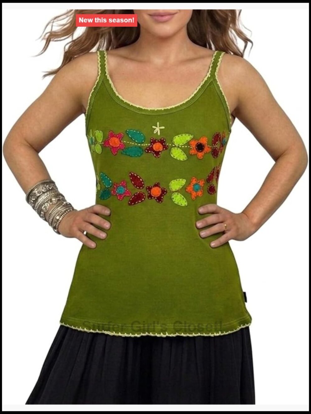Rib Knit Cotton Sleeveless Tank Top Boho Embroidered Patchwork Handcrafted